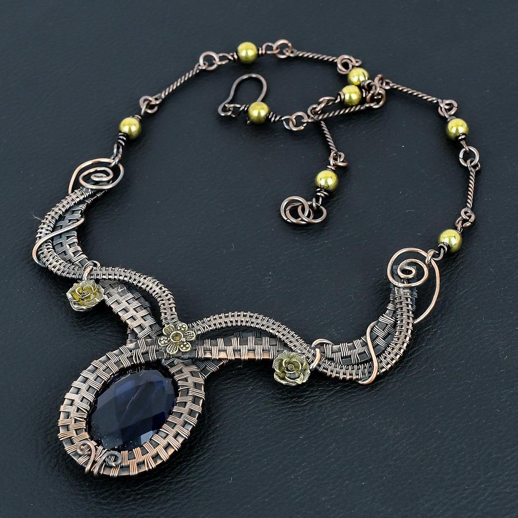 Tanzanite Handmade Gemstone Necklace, 999 Copper Wire Wrapped Necklace Antique Jewelry, Adjustable Chain Necklace Engagement Gift