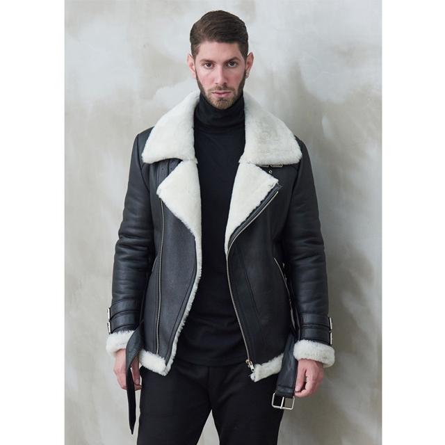 Strike Lambskin Shearling Rider Jacket (Black)