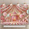 1pc Circus Party Background - Pastel Pink Striped Candy-themed Tent Suitable for Birthday Party Photography Background