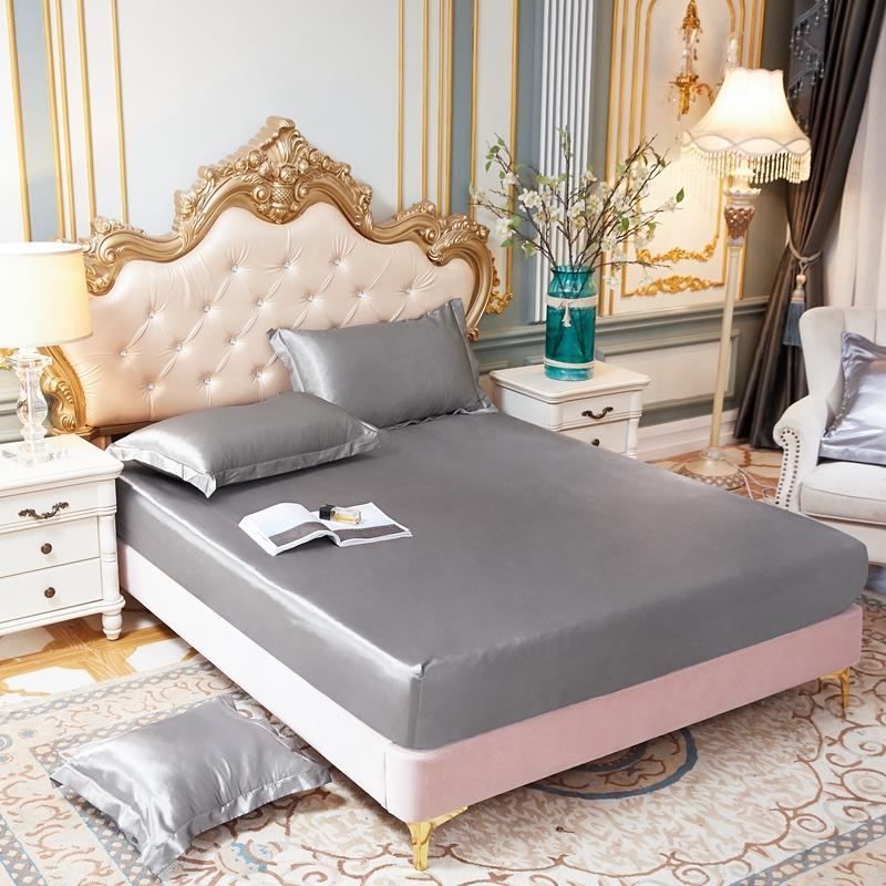Ice Silk Satin Bed Sheets: Solid Color Three-Piece Set – Imitation Silk Mattress Protector.