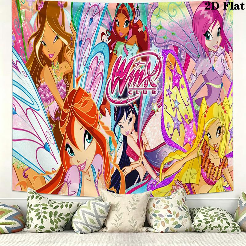 Winx Wall Tapestry Aesthetic Wall Hanging Printed Fabric Blanket Decorative Tapestries for Bedroom Living Room Home Decor