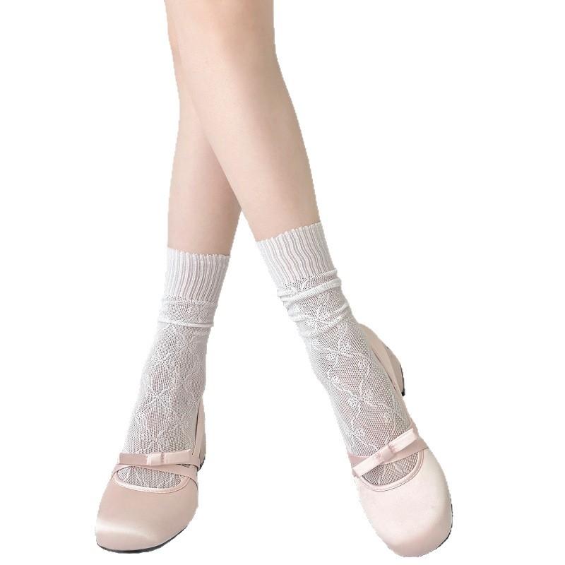 Black And White Lace Socks Spring And Summer Thin Mesh Medium Tube Stacking Socks Sweet Lolita Japanese Stockings Tide