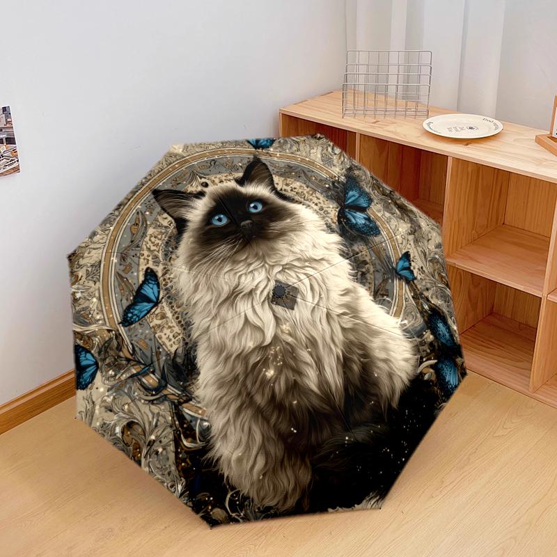1 Pezzo Ombrello Pieghevole Automatico - Fantasia Gatto Carino, Design Portatile e Pieghevole con 8 Stecche, Regali di Natale e Compleanno