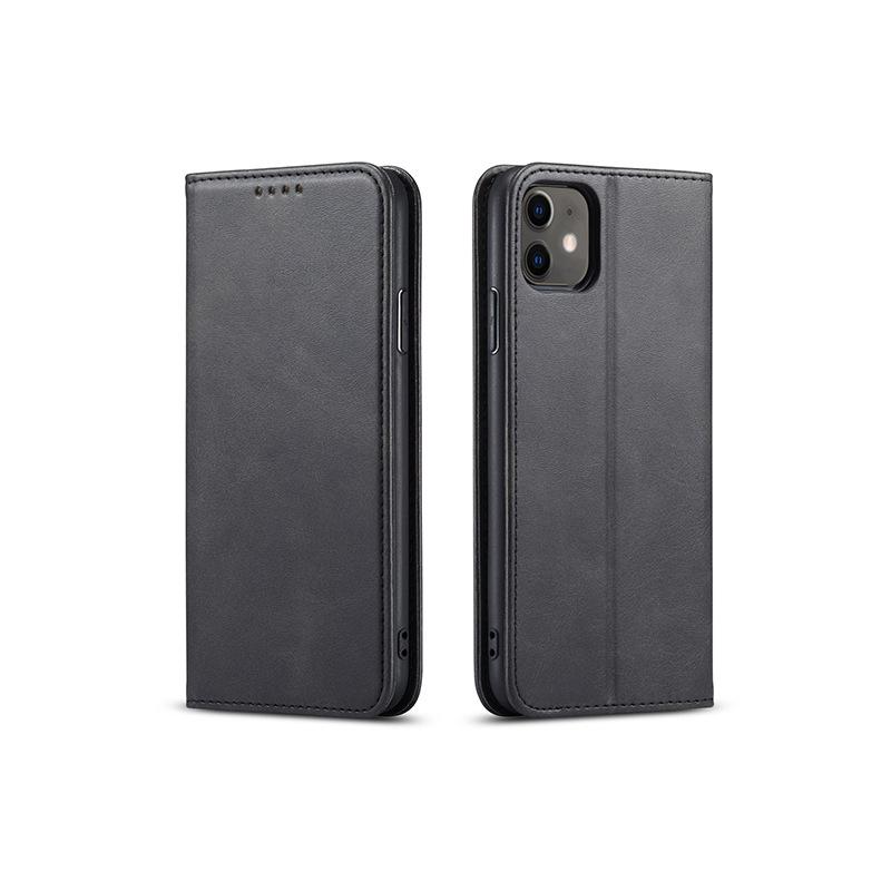 Applicable to iPhone 14 mobile phone case, Apple 13 mobile phone leather case, Samsung S23 calf pattern magnetic flip case. iPhone 14(6.1) чёрный