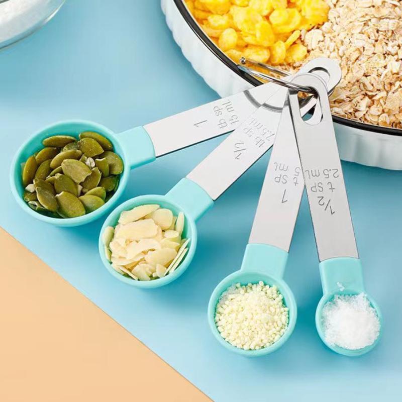 8pcs/set Measuring Tools with Scale Stainless Steel Handle Baking Utensils Teaspoon Sugar Scoop Cake Baking Measuring Cups