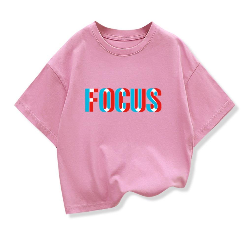 High-quality Casual Sports Loose Oversized Funny Focus Printing Boy Round Neck Short-sleeved Girl T-shirt Top