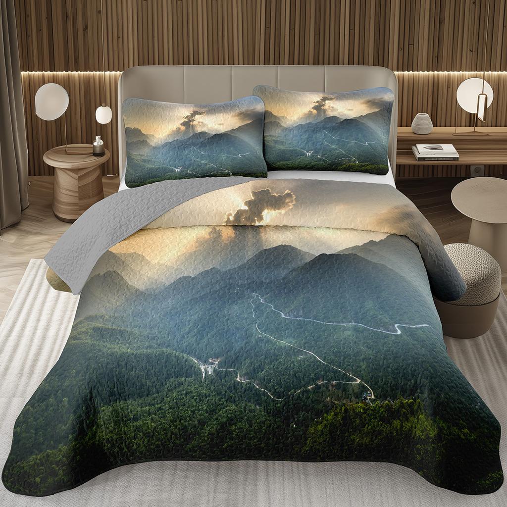 Natural Scenery Coverlet Set Sunset Sky Bedding Set White Clouds Bedspread Set Twin Full Queen Size for Kids Girls Boys Teens