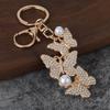 Keychain Pendant Rhinestones Inlaid Imitation Pearls Butterfly Charm Key Holder Car Bag Charm Small Accessory