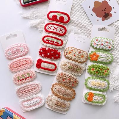 5pcs/set  Hairpin for Kid Little Girl Cute Sweet Floral Knit Plush Children Barrettes Full Farbric Bang Side Clip