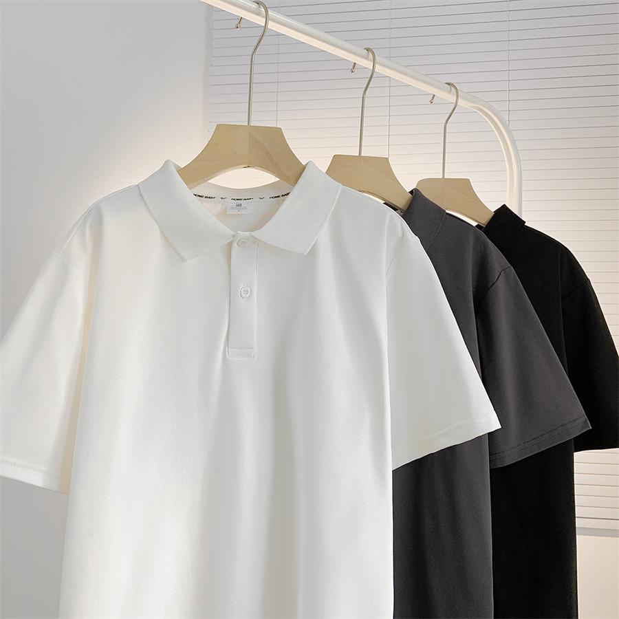 Minimalist Solid Color Turn-down Collar Short Sleeve Polo Shirt for Men Business Summer Casual Ins Versatile Commuter Half Sleeve T-shirt Top