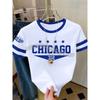Womens Short Sleeve Color-Block CHICAGO NO.32 Print Y2k T Shirt Girl Round Neck Tee Outdoor Sports Adult Women's T-Shirt