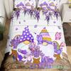 Purple Lavender Dwarf Duvet Cover King Queen Kawaii Cartoon Gnome Bedding Set Spring Flowers Comforter Cover Floral Quilt Cover