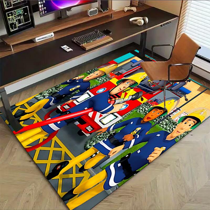 1pc Firefighters Station Carpet for Playroom Bedroom Living Room Sofa Home Decor,kids Game Area Rug Non-slip Floor Mat Y72893