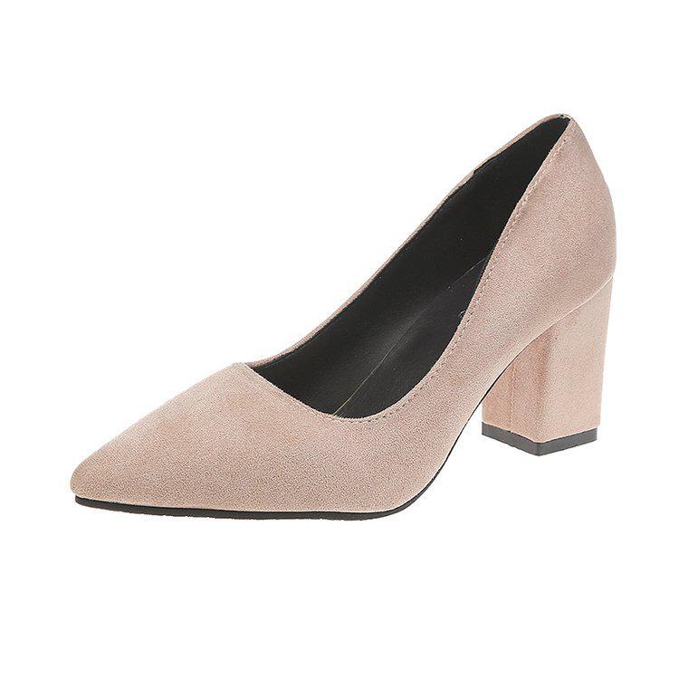 Women's Plus Size Suede Chunky Heel Pointed Toe Heels - European & American Style