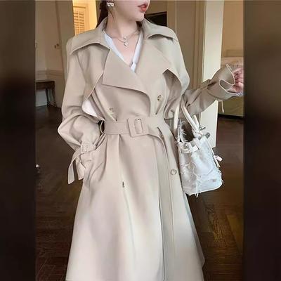 Khakifarbener Trenchcoat für Damen, mittellang, schlicht, Frühling und Herbst, neuer koreanischer Stil, britischer Stil