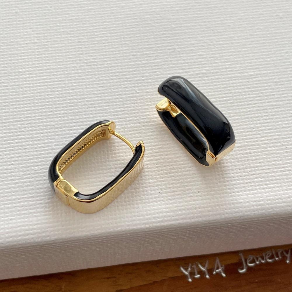 Simple Two Tone Metal Enamel Rectangle Square Hoop Earrings For Women 14K Real Gold Plated Copper Party Jewelry