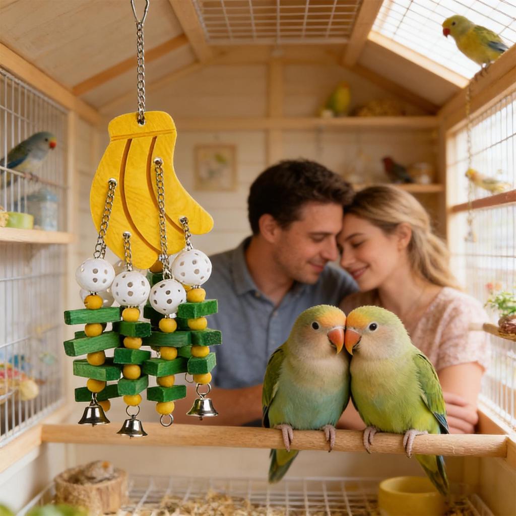 Fodertickor för fåglar Banandesign Interaktivt Bitlek Träfågelbur Leksaker för Nymfkakadua Kärlekspapegoja Näbbvård Stress