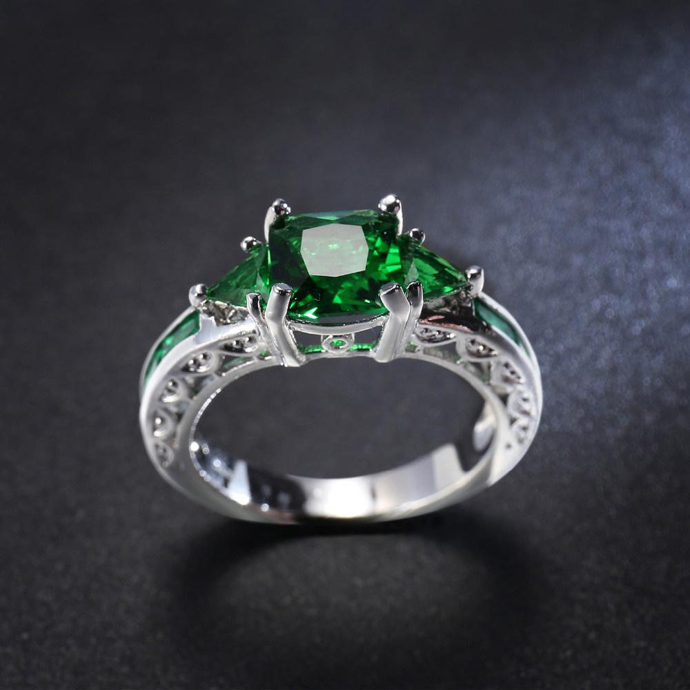 

Fashion Wedding Hollow Rings For Women Vintage Green CZ Stone Ring Bague Femme Silver Color Engagement Ring Anillos 10