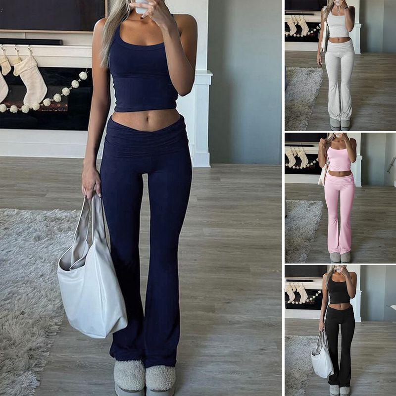 Cross-Border Foreign Trade Women clothes 2025 Spring and Summer European and American Y2g Leisure Sports Style Solid Knit vest Long Pants set