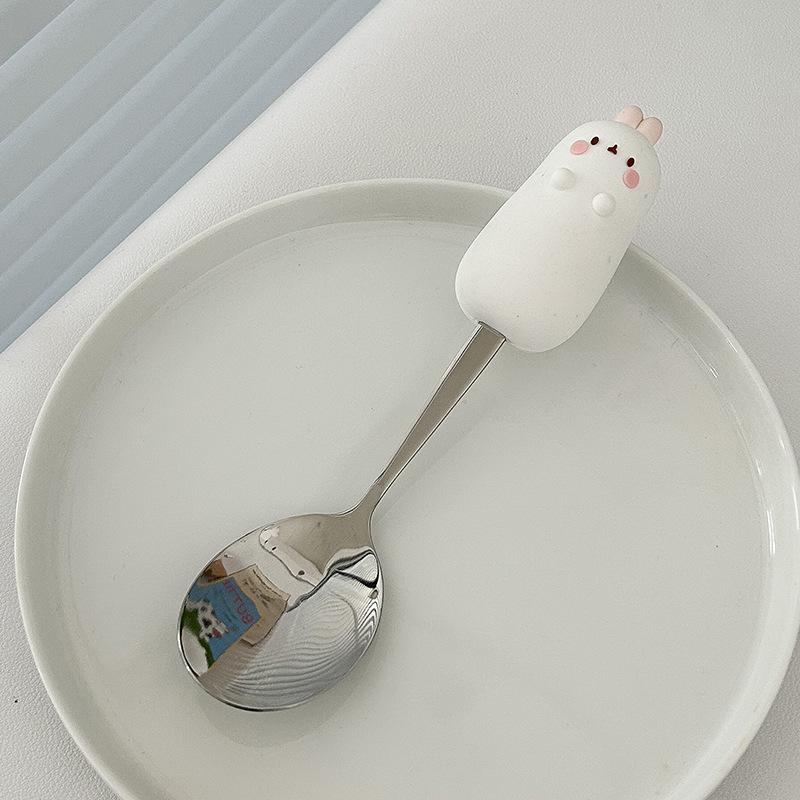 Cute Cartoon 304 Stainless Steel Children's Spoon & Fork Set - Anti-Fall & Durable Baby Tableware