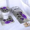 4PCS Flowers Rose Print 3D Shower Curtain Waterproof Polyester Bathroom Curtain Anti-slip Bath Mat Toilet Rugs Carpet Bath Sst Decor