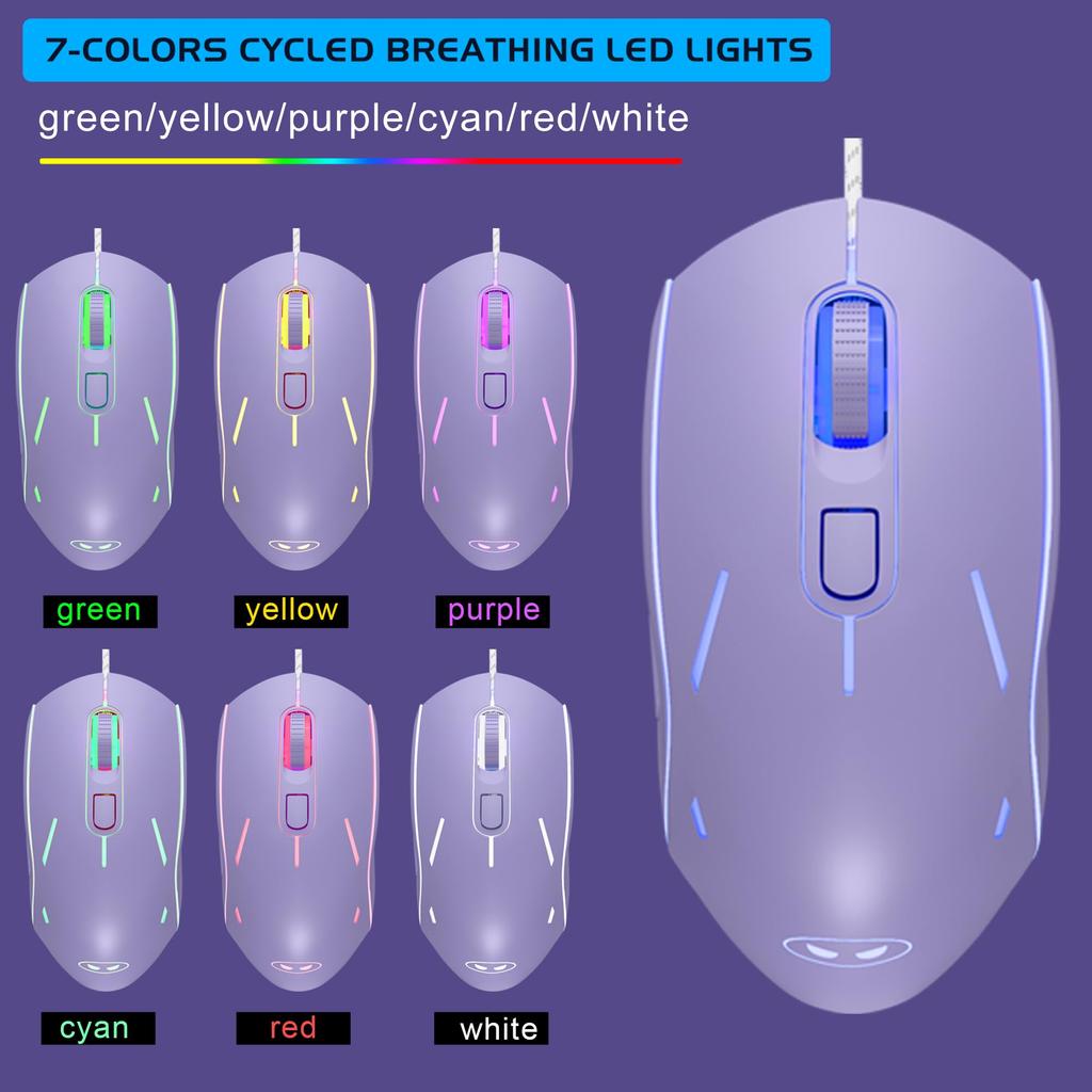 K1 RGB LED Backlit Wired Gaming Keyboard and Mouse Combo with 104 Keys for Computers, PCs, and Laptops (Purple)