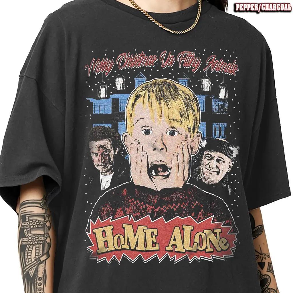 Vintage Home Alone Christmas Shirt Retro Holiday Kid Shirt 90s Xmas Movie Style Tee Funny Holiday Graphic Shirt S