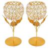 Beautiful Crystals Rose Gold Polish Candle Holder for Decoration Set of Two 9 Inches , Metal
