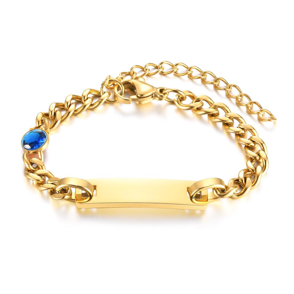 Personalized Little Girl Boy Bracelet with Birthstone,Customzied Name Curb Chain Adjustable Birthday Gift