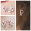 925 Sterling Silver Chic Leaf Stud Earrings for Women Cubic Zirconia Delicate Accessories Wedding Party Statement Jewelry