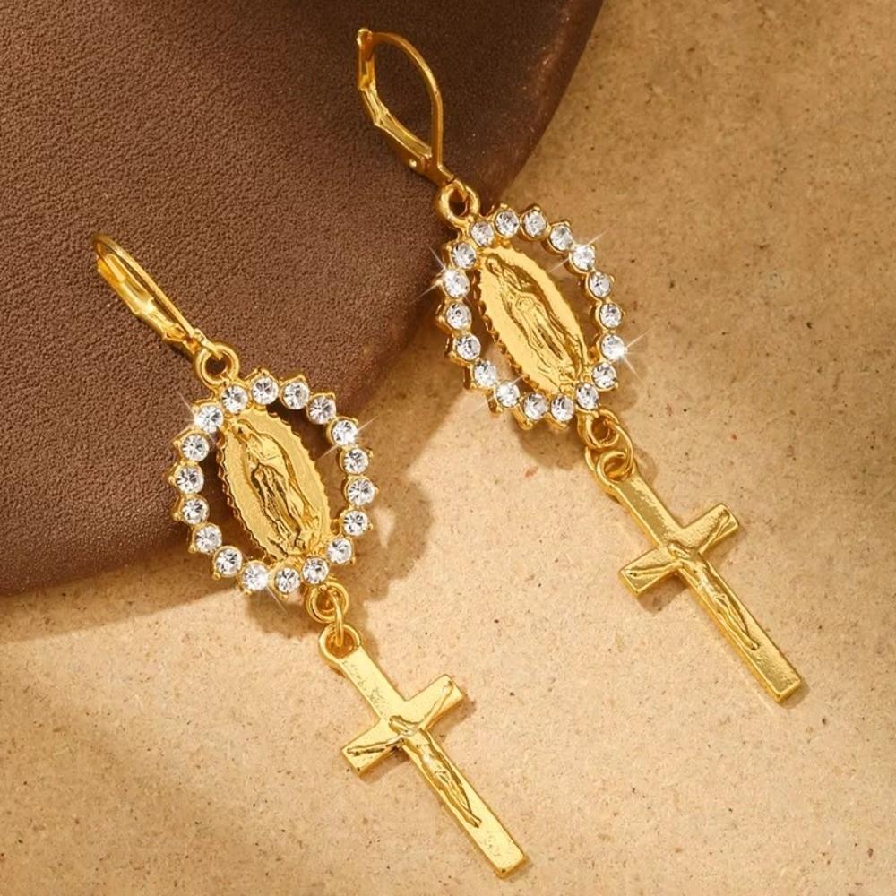 Retro Rhinestone Cross Eardrop Relief Rhinestone Earrings New Punk Style Earrings