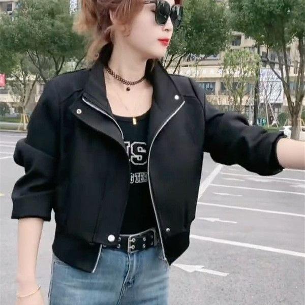 Women's Short-Sleeve Stylish Baseball Jacket for Spring and Fall—Casual Jacket for Petite Women