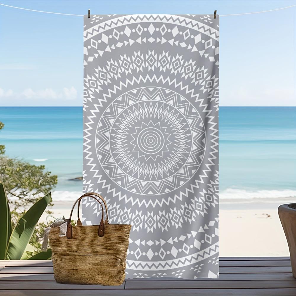 

Gray Boho Mandala Quick Dry Beach Towel, Lightweight Absorbent Oversized Large for Bathroom Hotel Gym Spa W40*H60(CM)