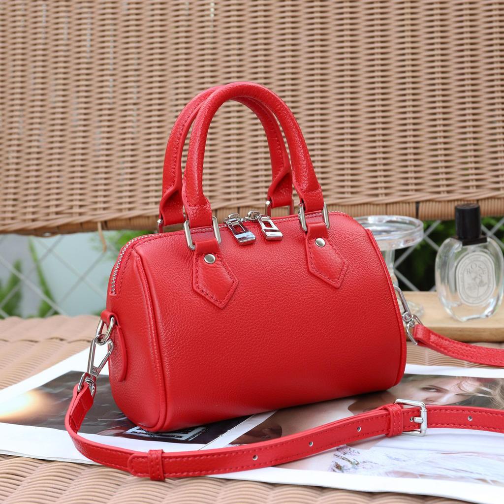 Genuine Leather Women's Boston Bowling Bag - High-Grade Feel, Large Capacity Handbag
