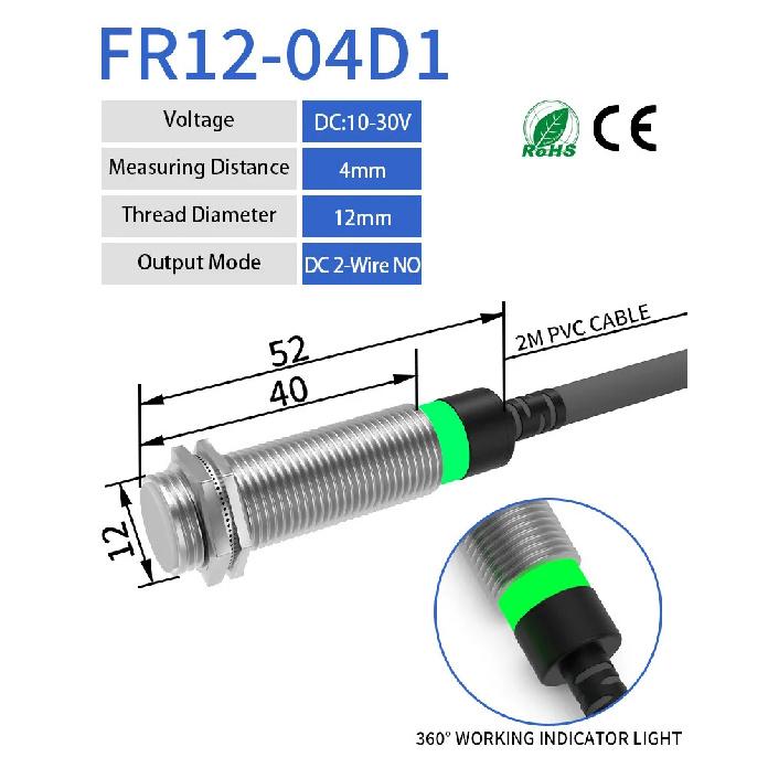 GTRIC Long Distance Inductive Sensor Metal Proximity Switch M12 NPN PNP NO NC 10-30V DC Flush Non-Flush Sensing Range 4mm 8mm
