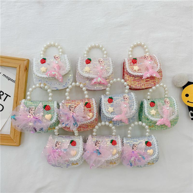 Entzückende Prinzessin Perlen Handtasche Für Mädchen Mini Pu Leder Umhängetasche
