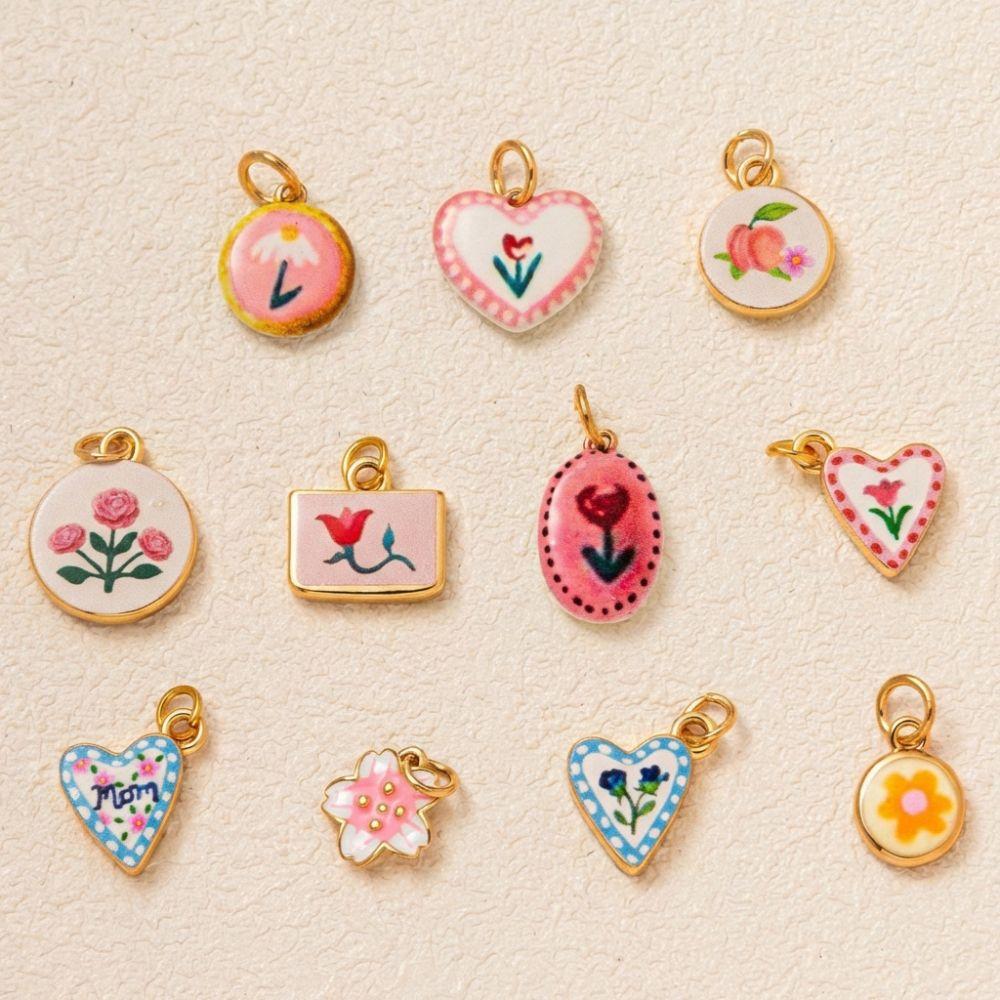 Flower Series Necklace Pendant Colorful Hand-Drawn Necklace Making Connector  Charms Making