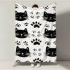 Black and White Cat Face and Paw Print Flannel Blanket - for Bed, Sofa, Office, Travel, Gift, Decoration, Cozy Warmth, Christmas