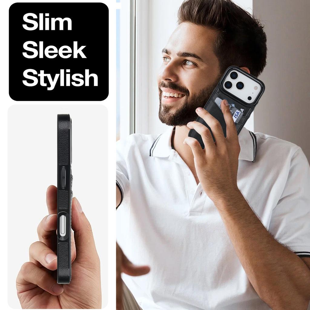For iPhone 17 Pro Case Card Slot Slim-Fit PU + TPU Mobile Cover