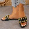 Classic Slippers for Women Basic Casual Flat Low Heels Basic Women Shoes Solid Leather Rivet Slip On Summer Sandals Plus Size