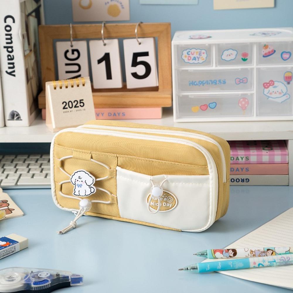 

Large Capacity Pen Bag Nine Layer Stationery Organizer Stationery Storage Bag School Office Yellow-With Puppy Pin