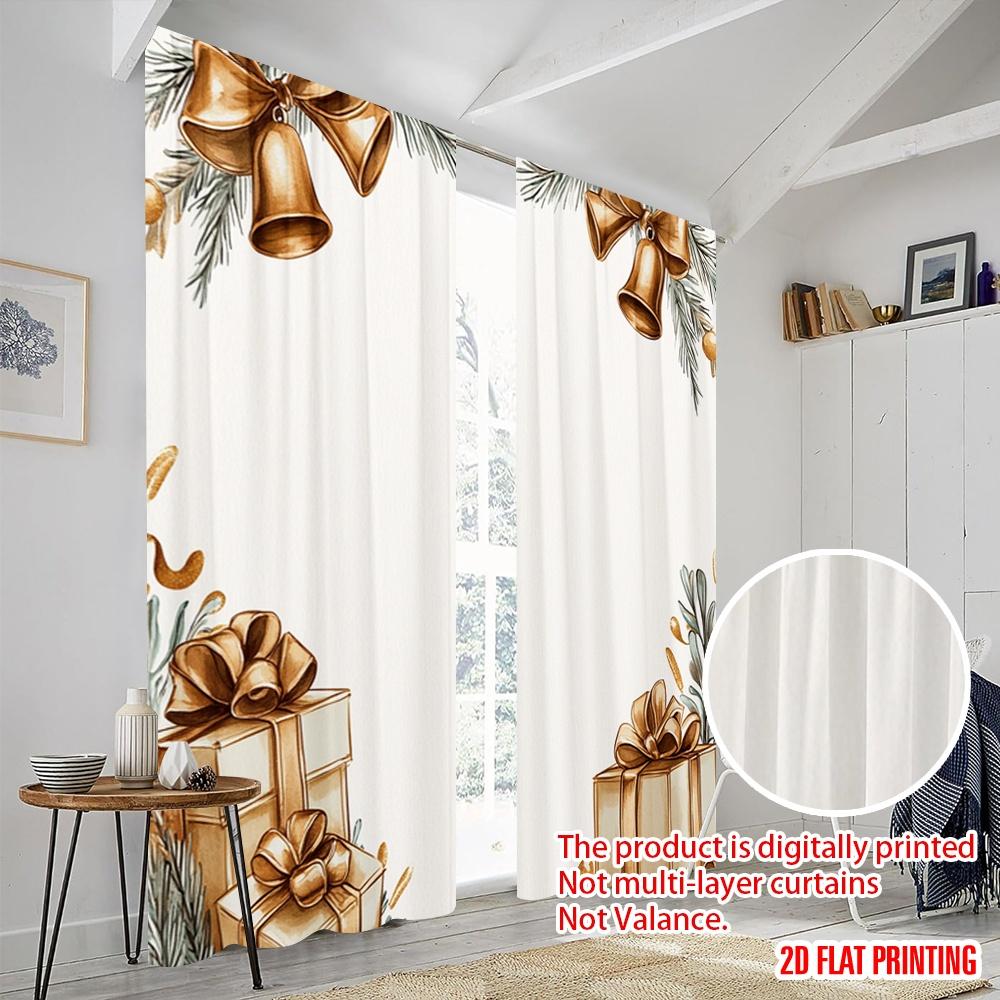 2pcs,2D Plane Printing Curtains Christmas Bells Gifts Versatile Fabric (without Rod) Home Decor Ldeal for Kitchen Living Room