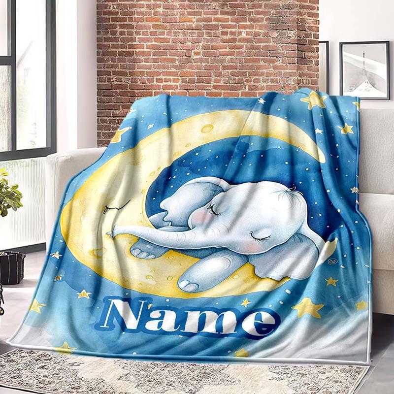 Celestial Bodies The Moon And Elephants Customize Your Name Blanket Warm Comfortable And Soft Blankets Are Suitable For Home Lunch Break Blanket