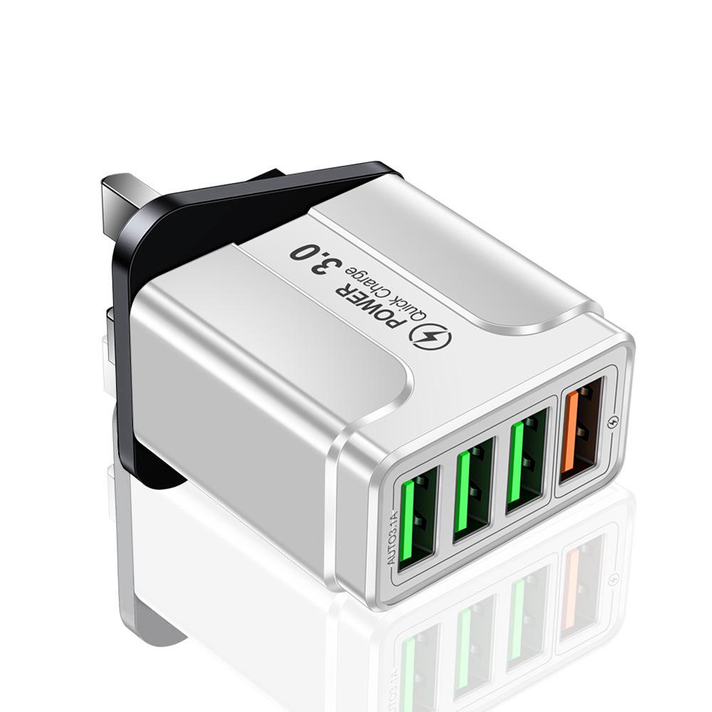 QC3.0 4-Port Fast USB Mobile Phone Charger with EU/UK/AU Plug