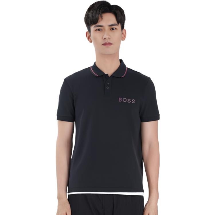 HUGO BOSS Polo Shirts Men's Black Polo Collar Moderate Straight Fit 50472230-404