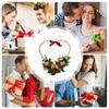 Romance Valentine's Day Heart Shape Wreath with Wood Beads Frame Red Ribbon and Simulated Flower for Festival Home Decors Measuring 36cm Wide 37cm