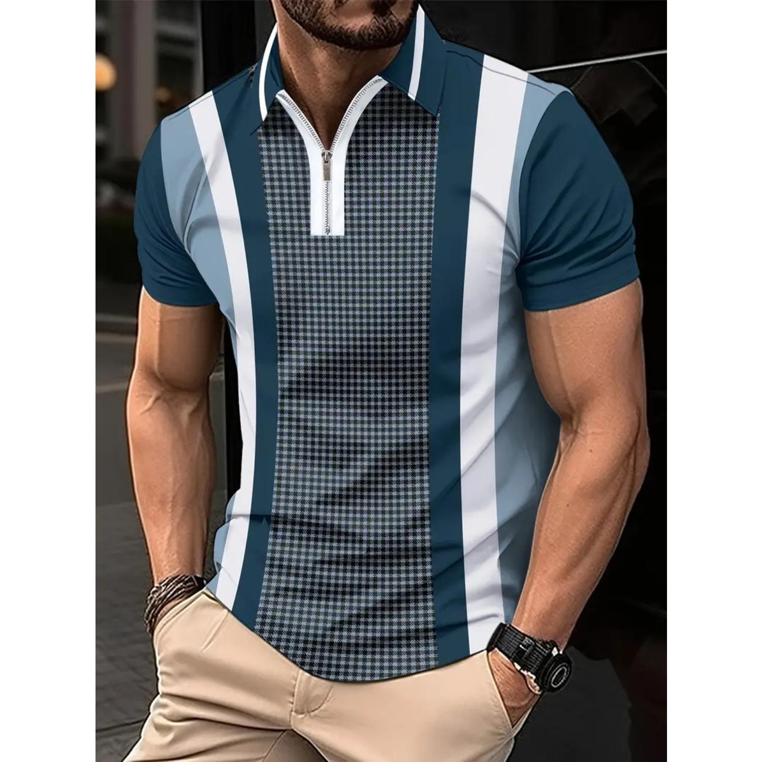 

Мужская поло с полосатым принтом, повседневная, для улицы, с воротником, с коротким рукавом S серый