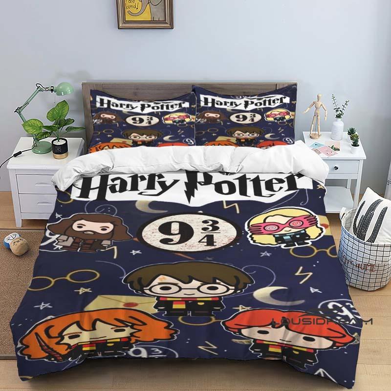3D-Printed "Chibi-Style" Harry Potter Bedding Set (Duvet Cover & Pillowcases)—Perfect for Decorating Boys' and Girls' Bedrooms.1