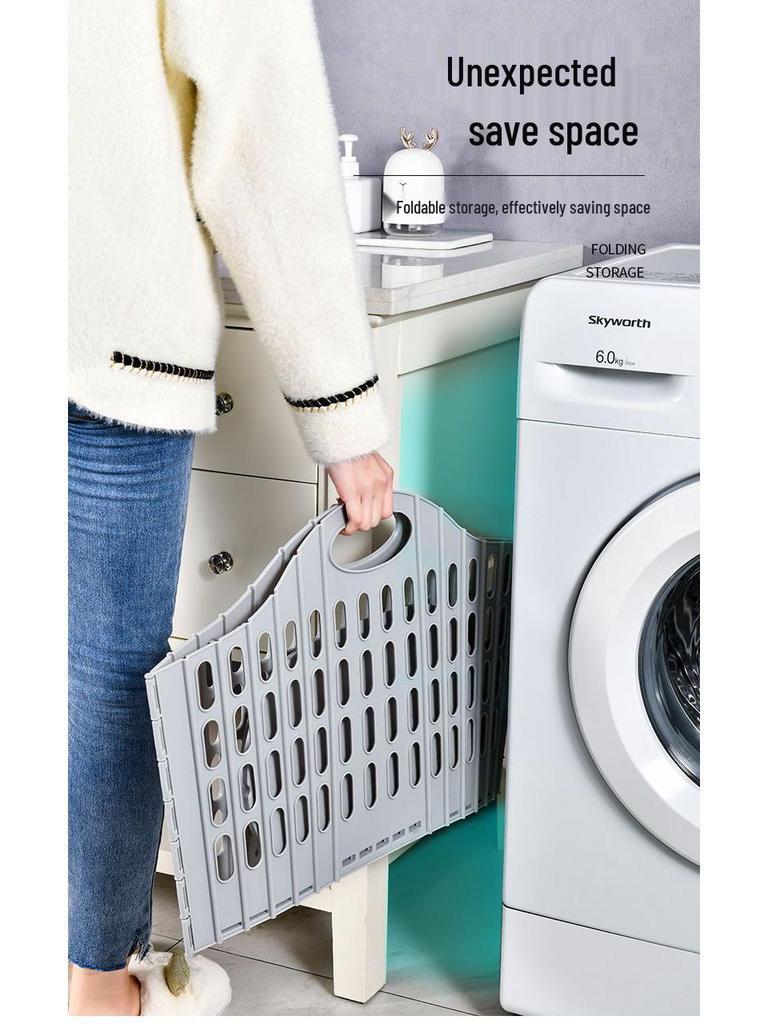 Foldable Plastic Laundry Basket for Clothes and Toys - Hollowed-Out Design for Bathroom Storage