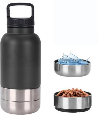 Dog Water Bottle 3 In 1 Stainless Steel Travel Portable 2 Detachable Bowls Black